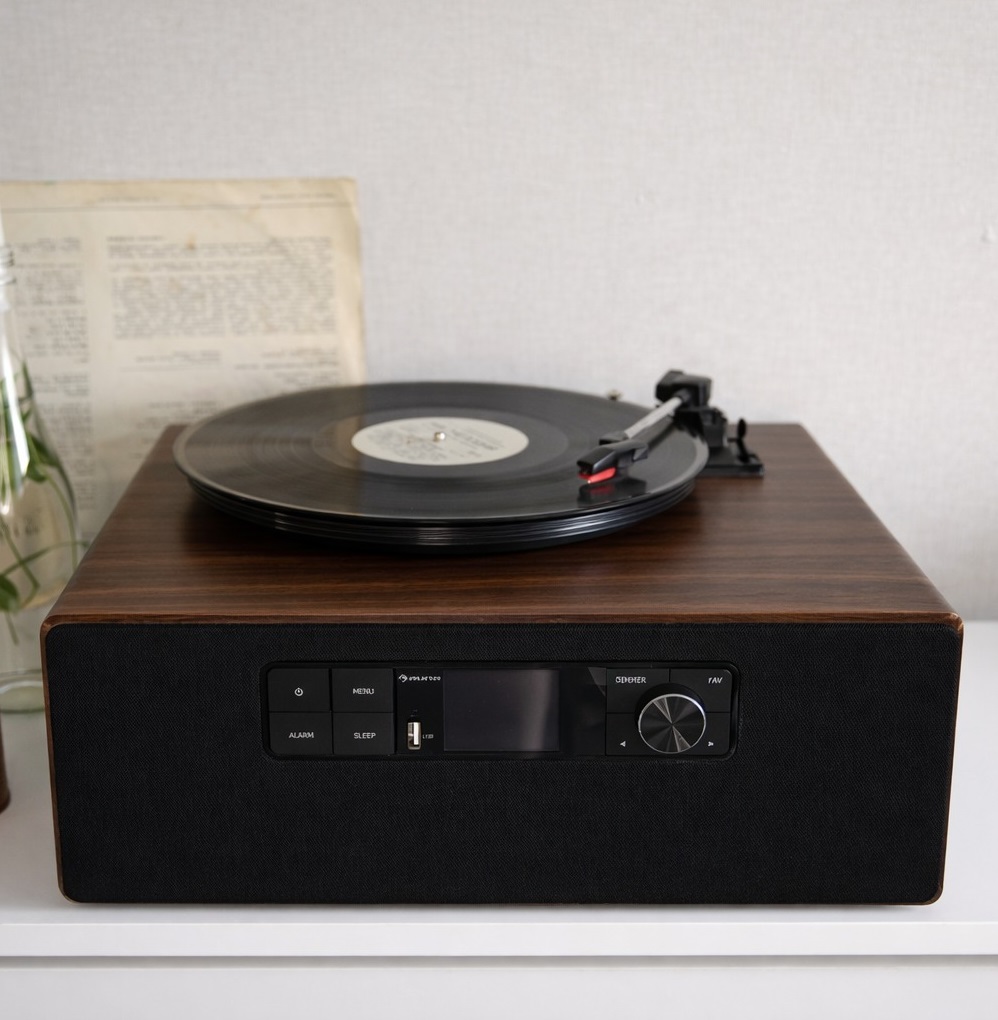 Вініловий програвач Auna Cube Wood з Bluetooth, USB, FM, DAB, WiFi, інтернет-радіо