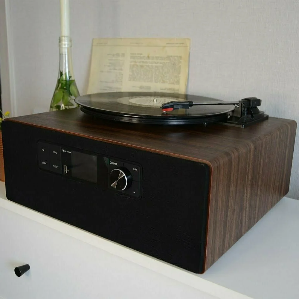 Вініловий програвач Auna Cube Wood з Bluetooth, USB, FM, DAB, WiFi, інтернет-радіо