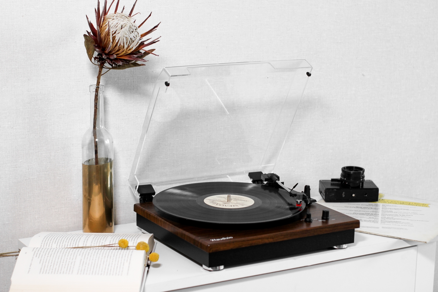 Вініловий програвач Audizio Dark Wood з Bluetooth IN OUT, відтворює всі платівки, колонки вбудовані в дно Уцінка - Зображення 3