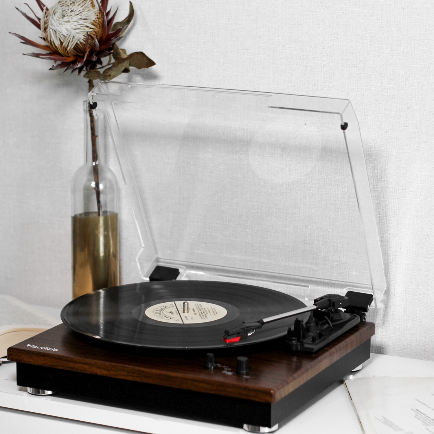 Вініловий програвач Audizio Dark Wood з Bluetooth IN OUT, відтворює всі платівки, колонки вбудовані в дно Уцінка