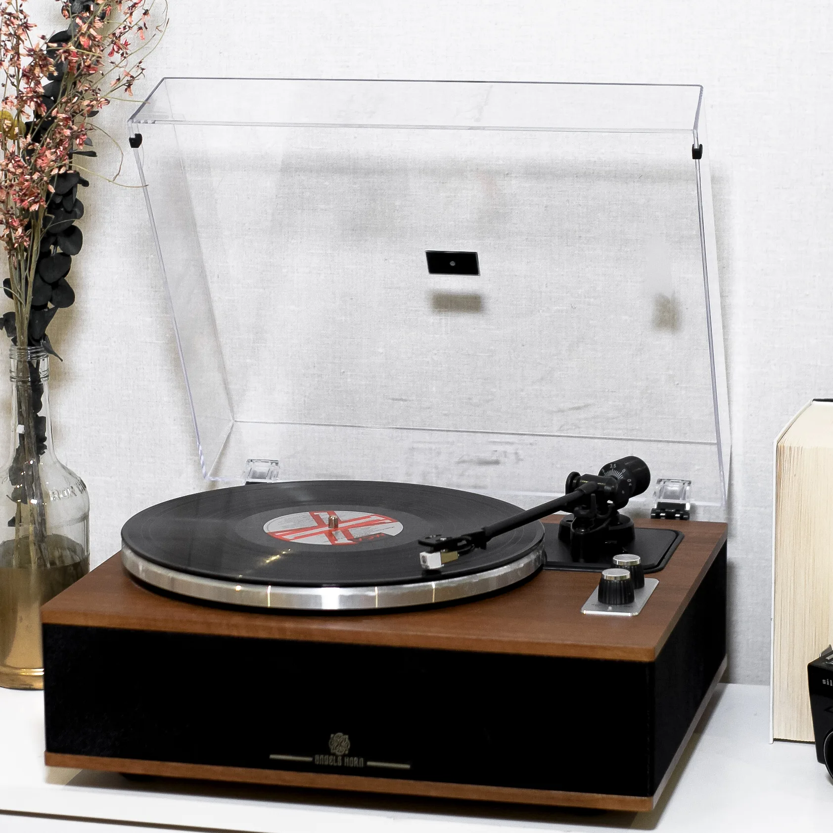 Вініловий програвач Angel Horn Wood з Bluetooth, голка Audio-Technica, повнорозміний диск, вбудовані динаміки, противага тонарма