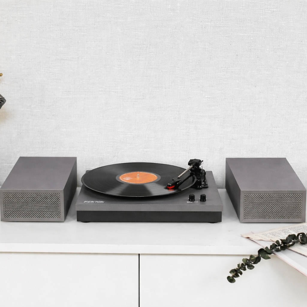 Вініловий програвач Fenton TT Classic Grey з Bluetooth з колонками 50 Вт (колонки в комплекті) без кришки