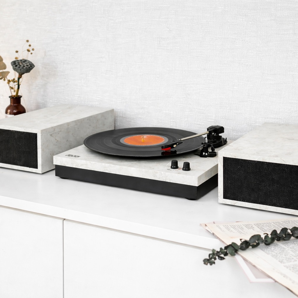 Вініловий програвач Fenton TT Classic Marble з Bluetooth з колонками 50 Вт (колонки в комплекті) без кришки