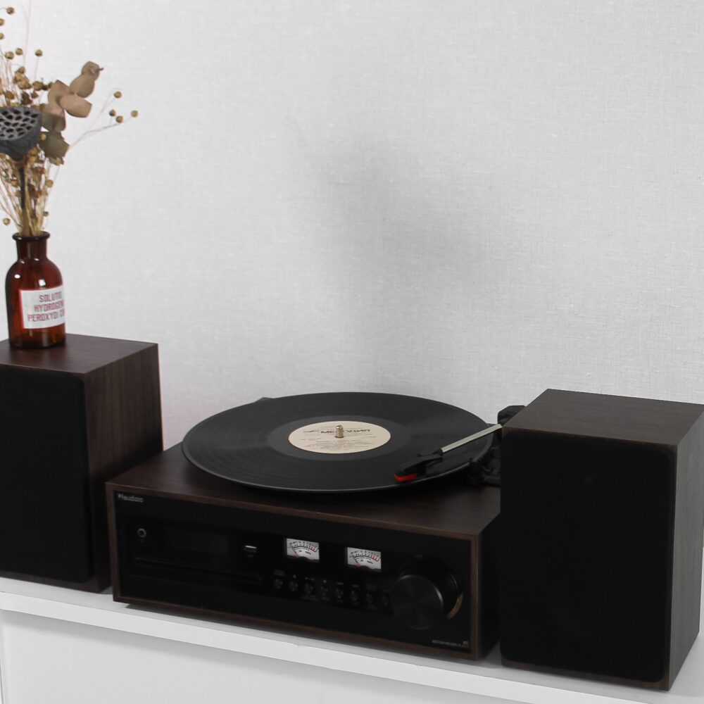 Вініловий програвач, стереосистема, музичний центр Audizio Boston FM CD USB Bluetooth з колонками 50 Вт (без кришки)