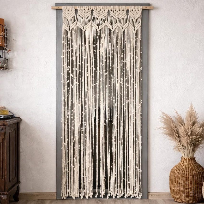 Натуральна завіска плетена макраме, фіранка бохо, плетена фіранка, макраме Meloman, 80*200 см в етно стилі, занавеска