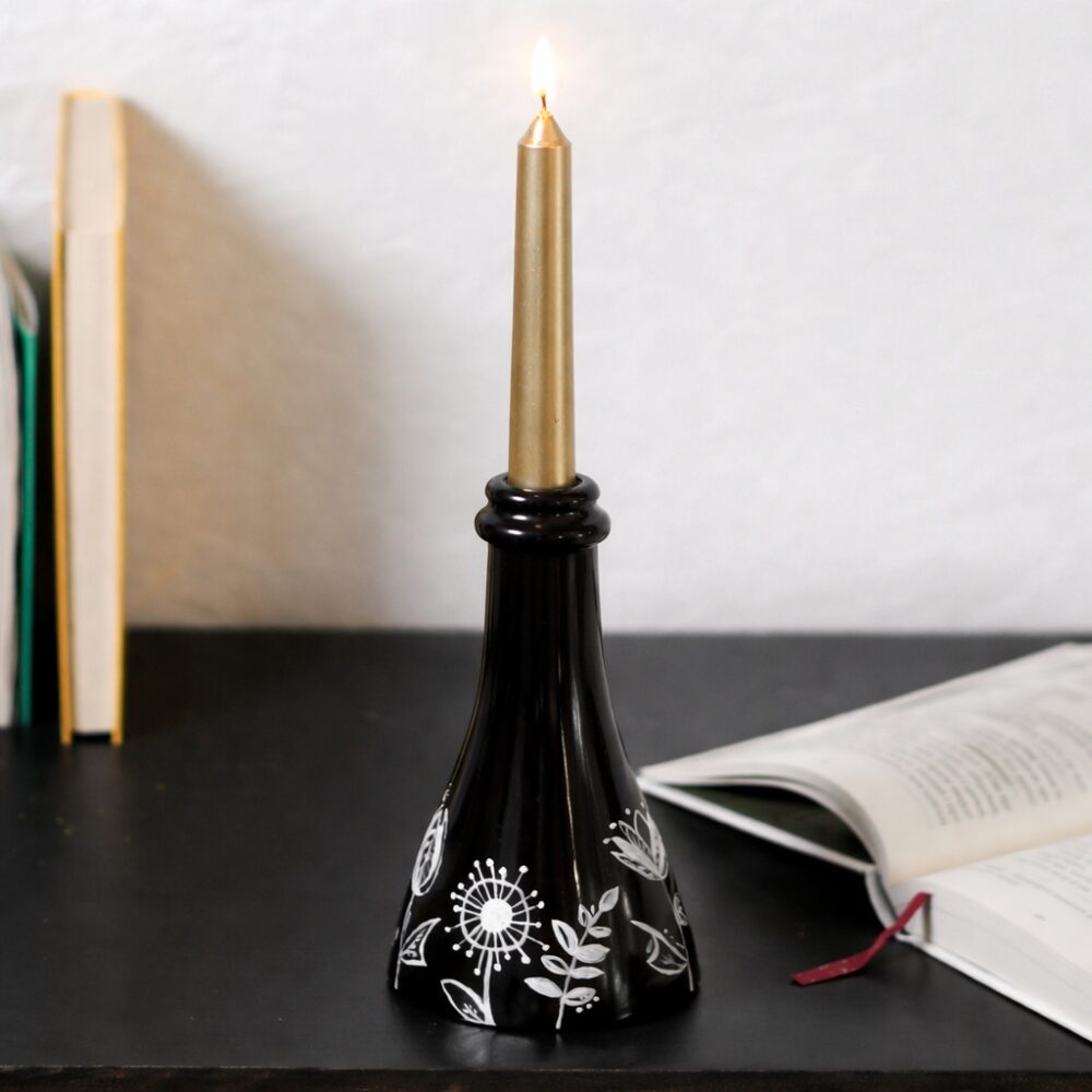 Свічник (підсвічник) зі скла з ручним розписом Meloman Green Upcycling