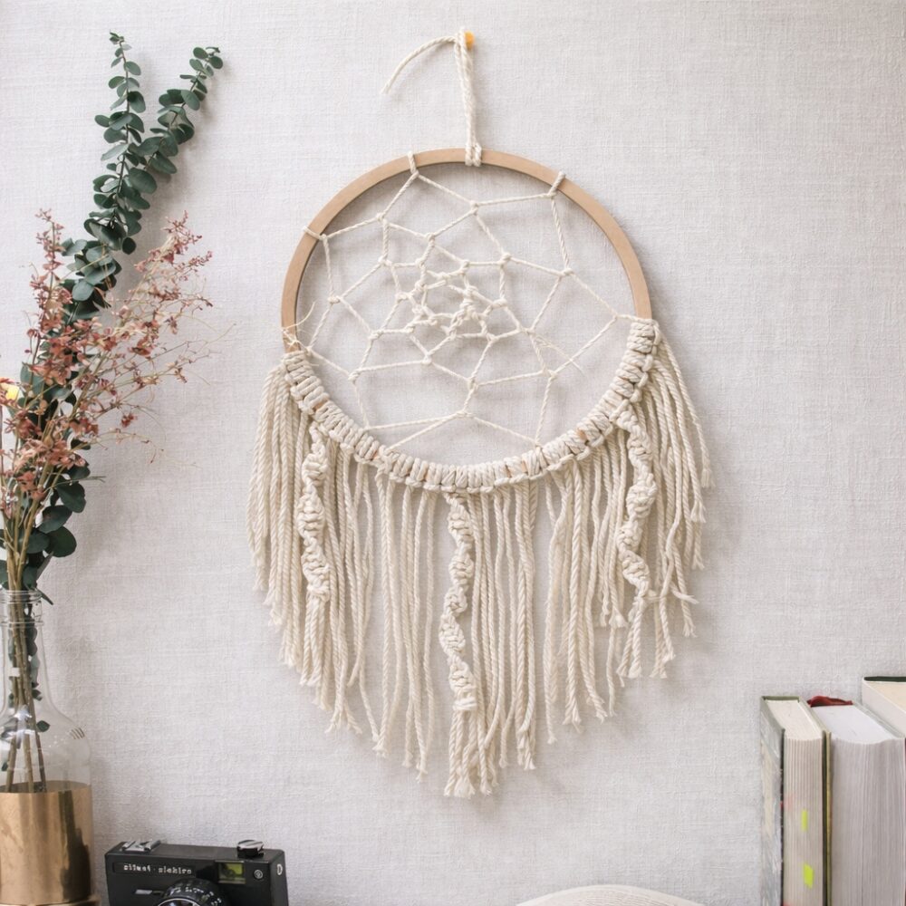 Ловець снів натуральний бежевий, ручна робота, плетене панно на стіну 25 см - 50 см