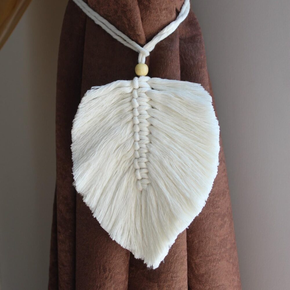 Натуральний бавовняний підхват для штор, тримач штор, еко підхоп макраме "Листочок", подхват для штор