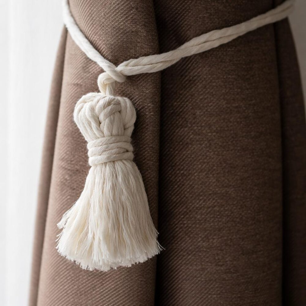 Натуральний бавовняний підхват для штор, тримач штор, еко підхоп макраме "Помпон міні", подхват для штор, кість, кисть, китиця
