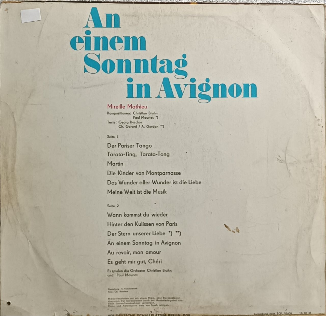 Вінілова платівка французької музики Мірей Матьє Mireille Mathieu – An einem Sonntag in Avignon - VG - Зображення 3